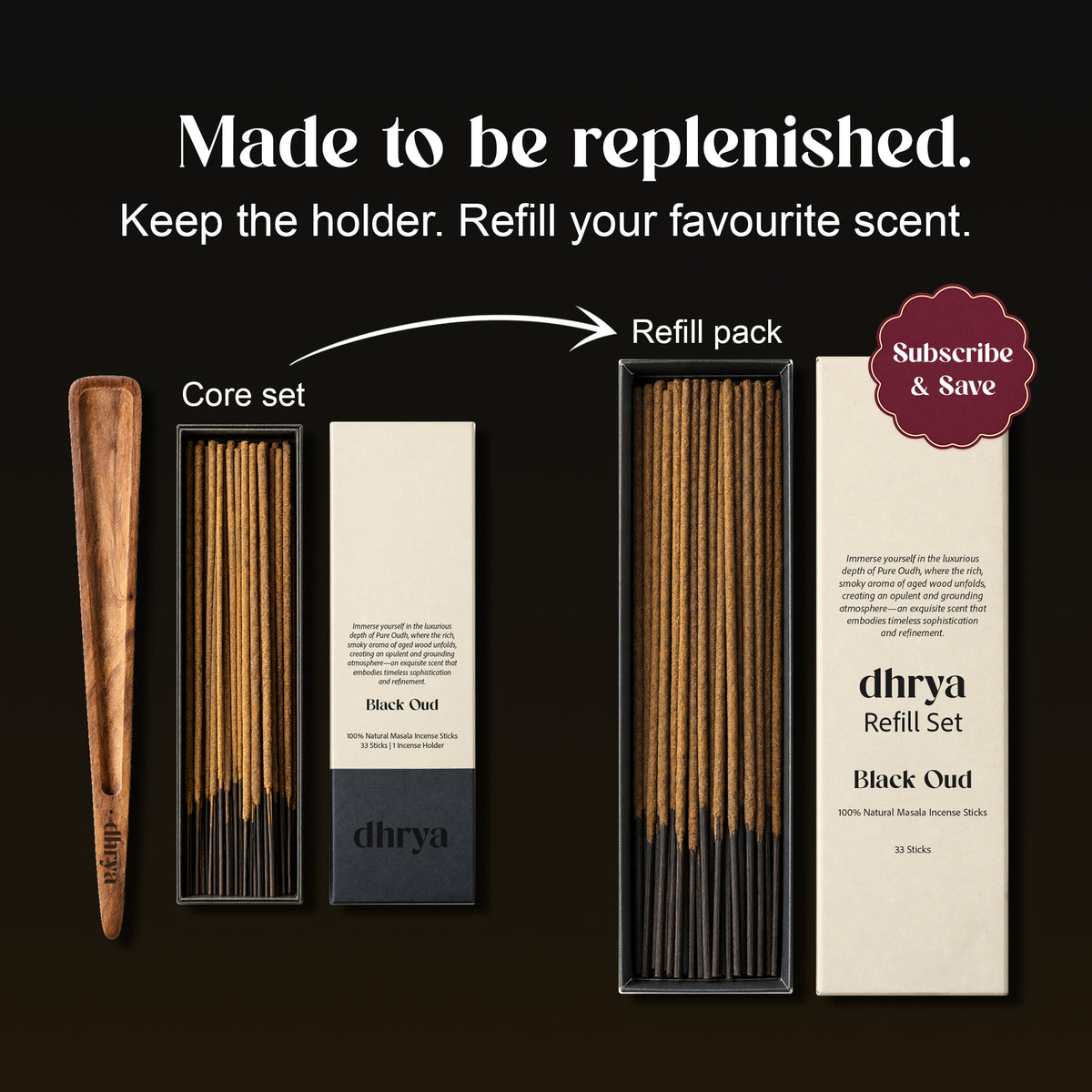 Made to be replenished: keep the rosewood holder and refill your favourite scent with the Black Oud refill pack