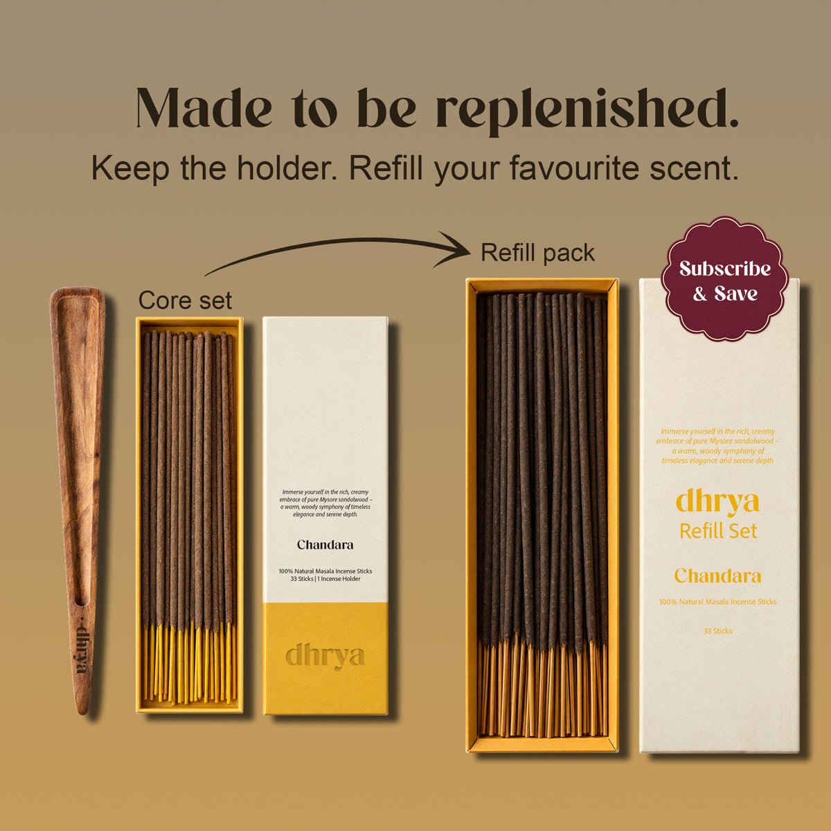 Made to be replenished: keep the rosewood holder and refill your favourite scent with the Chandara refill pack