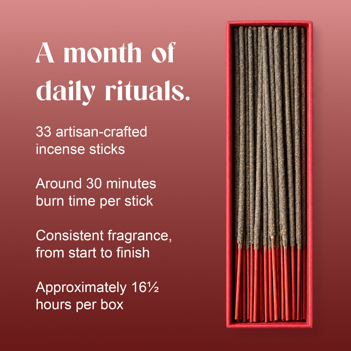 A month of daily rituals: Amira Rose box of 33 hand-rolled sticks, about 30 minutes per stick and 16½ hours per box