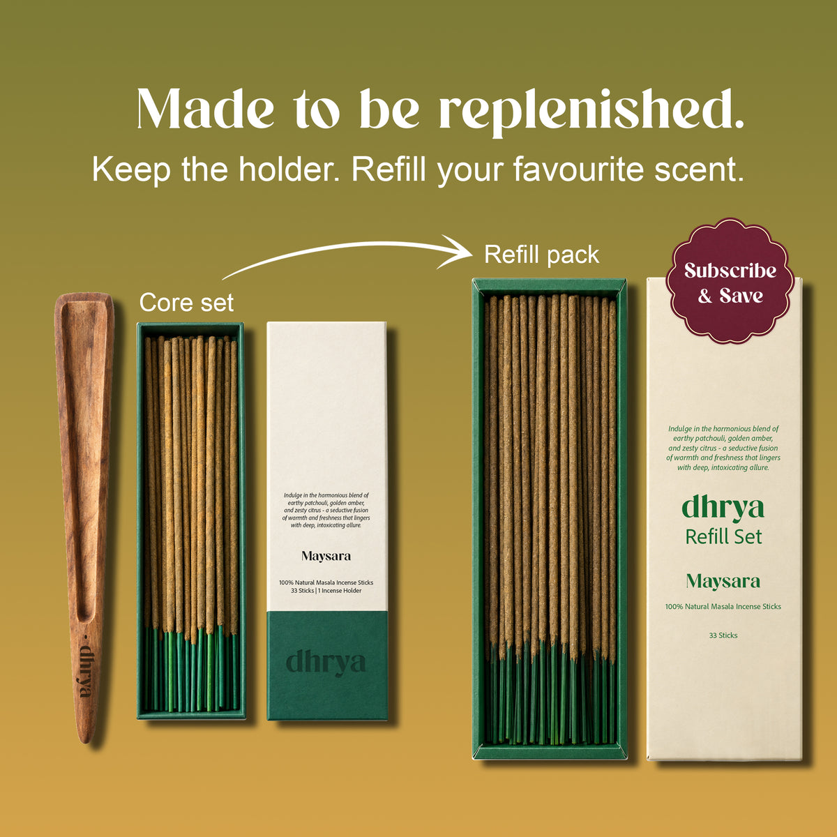 Made to be replenished: keep the rosewood holder and refill your favourite scent with the Maysara refill pack