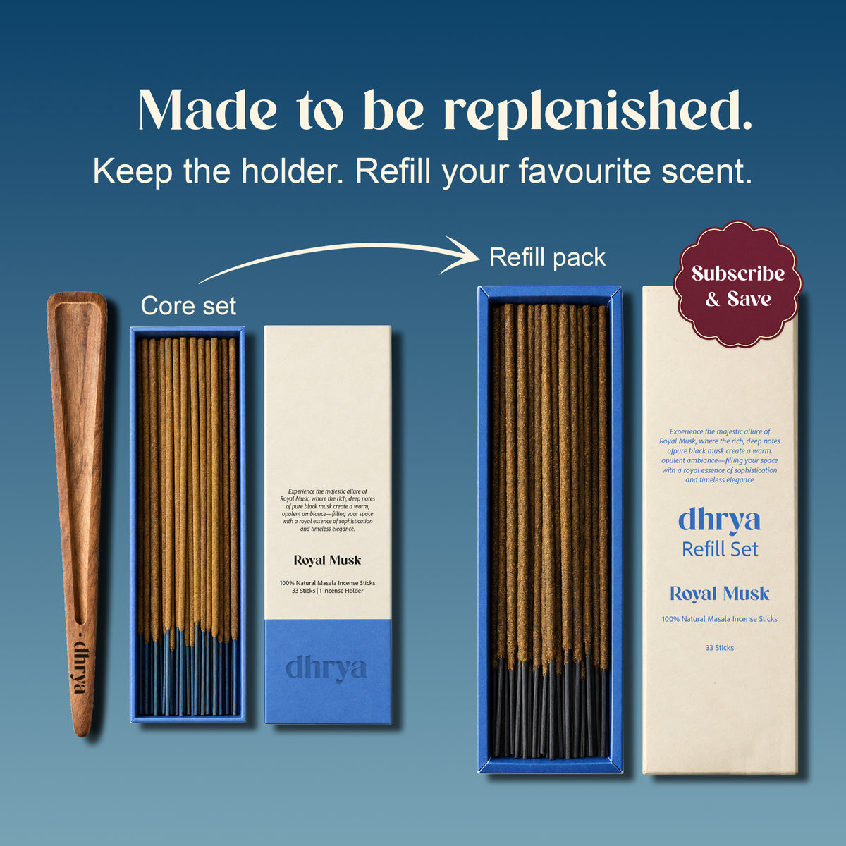 Made to be replenished: keep the rosewood holder and refill your favourite scent with the Royal Musk refill pack