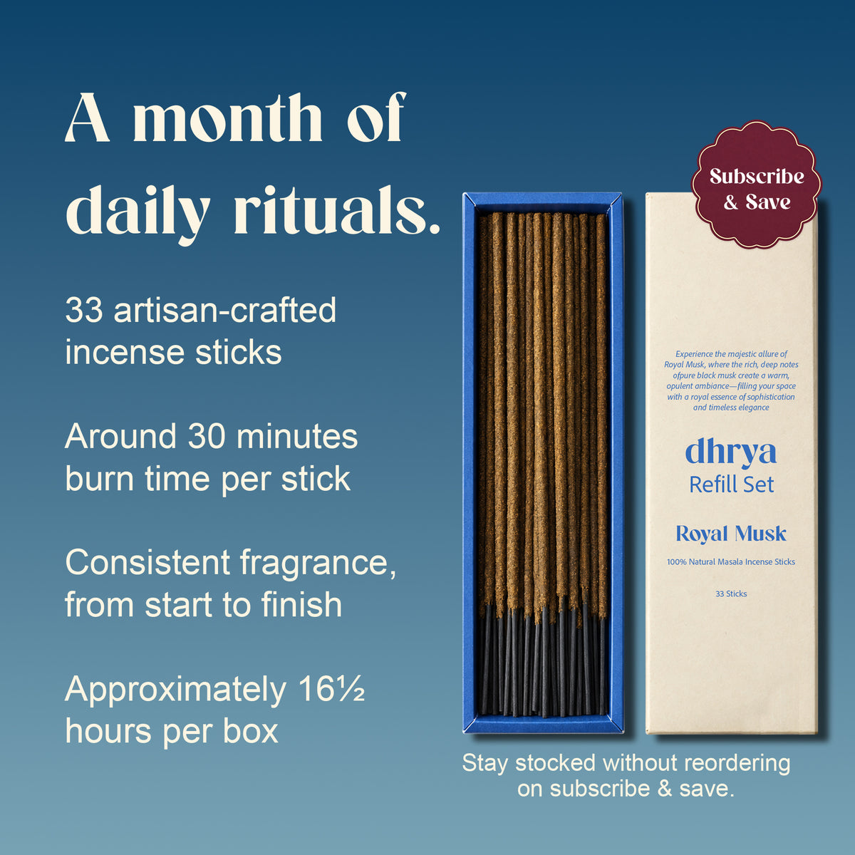 A month of daily rituals: Royal Musk box of 33 hand-rolled sticks, about 30 minutes per stick and 16½ hours per box