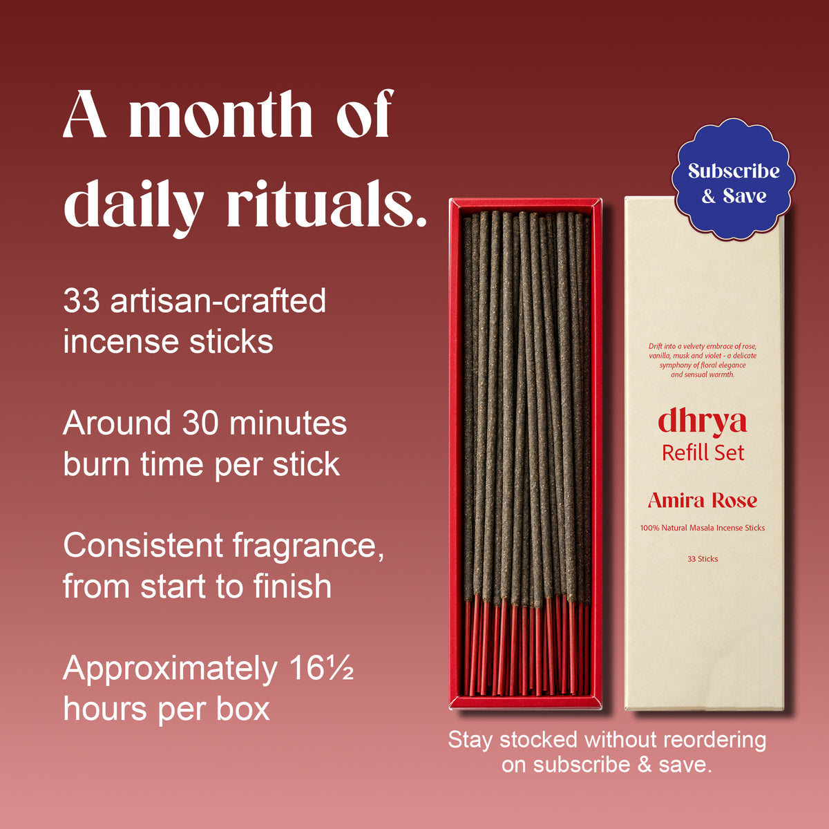 A month of daily rituals: Amira Rose box of 33 hand-rolled sticks, about 30 minutes per stick and 16½ hours per box