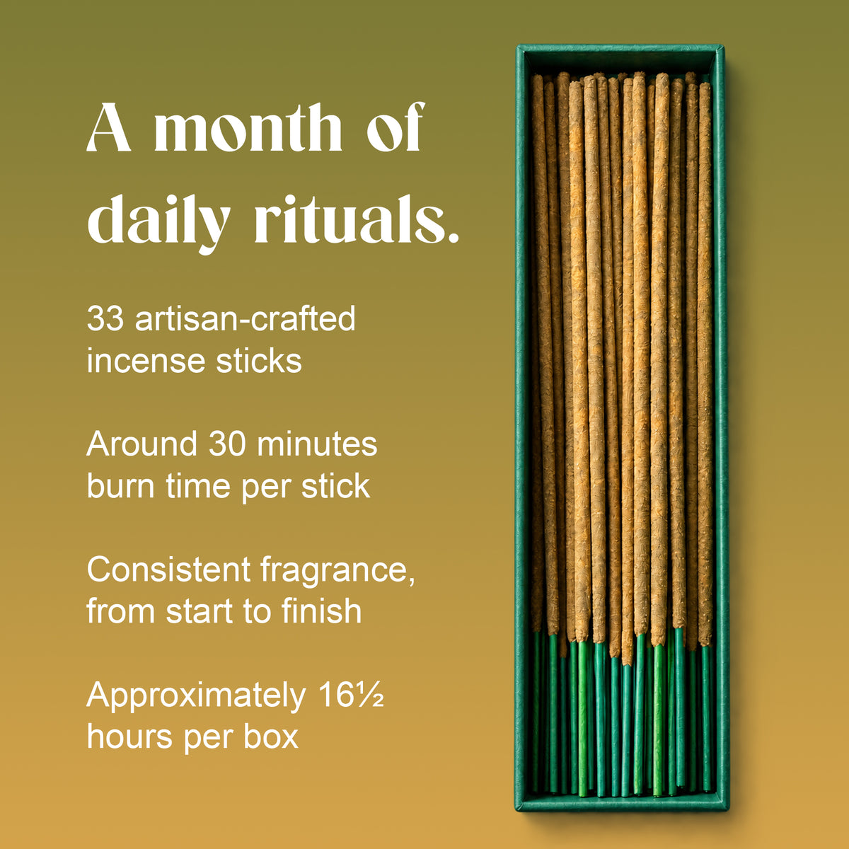 A month of daily rituals: Maysara box of 33 hand-rolled sticks, about 30 minutes per stick and 16½ hours per box