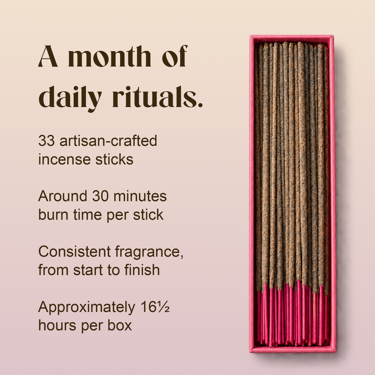 A month of daily rituals: Sakura Al-Dar box of 33 hand-rolled sticks, about 30 minutes per stick and 16½ hours per box