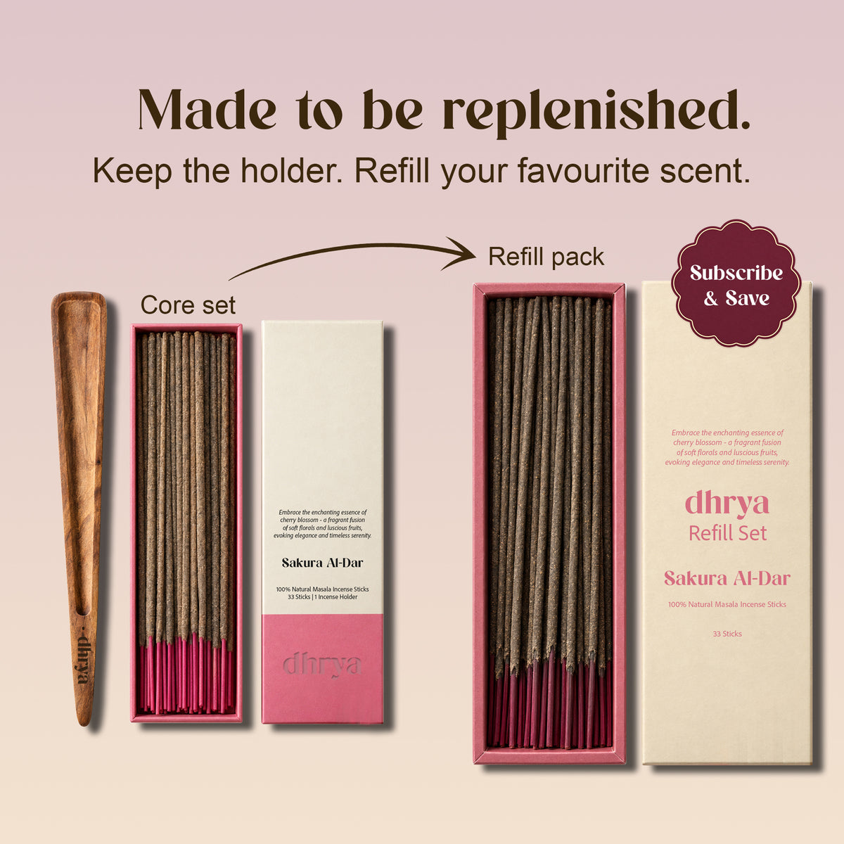 Made to be replenished: keep the rosewood holder and refill your favourite scent with the Sakura Al-Dar refill pack